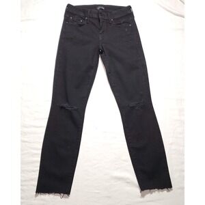 Mother Jeans Womens 25 Black Denim Pants Looking Ankle Fray Made In USA Raw Hem